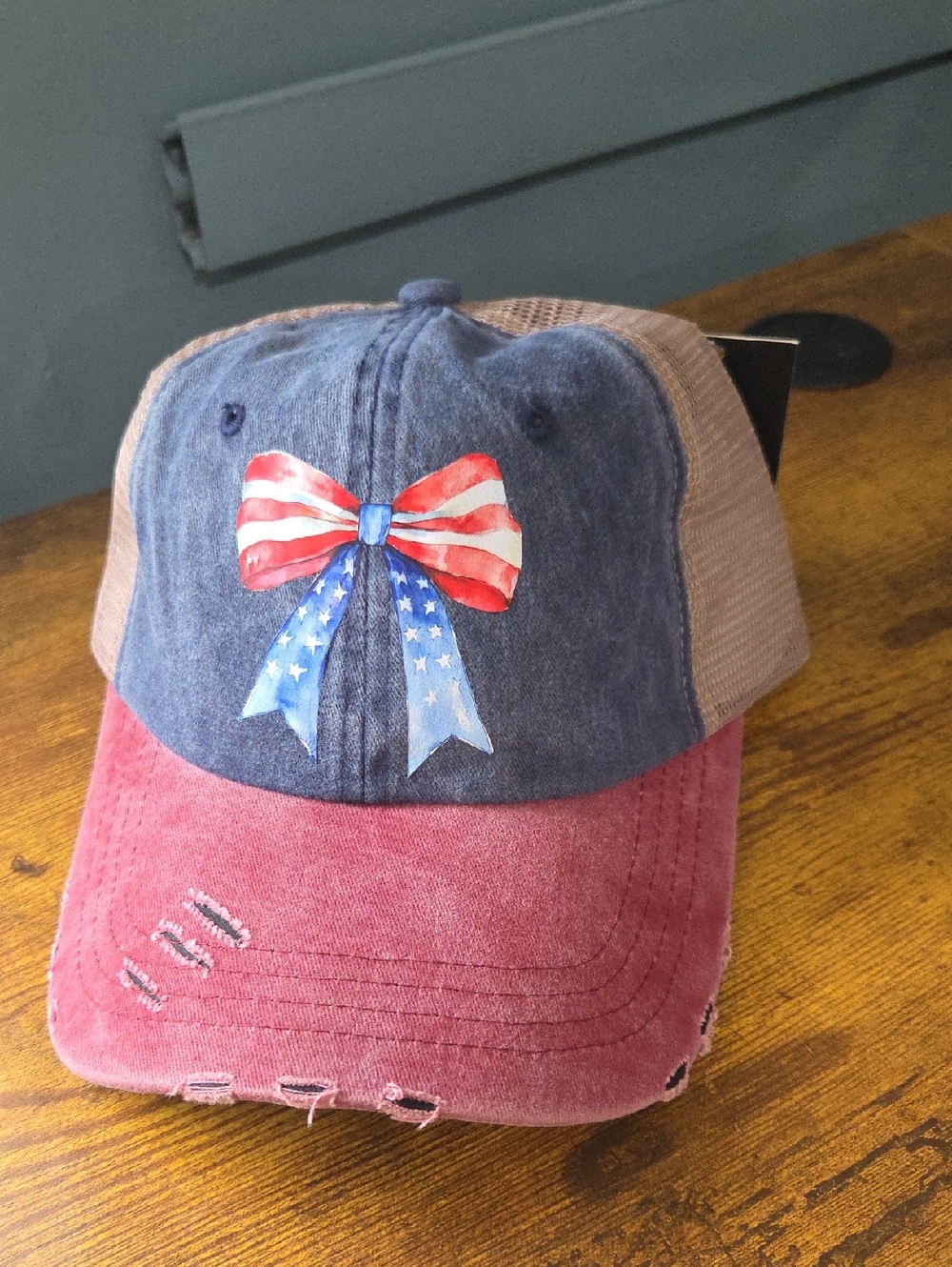 Patriotic Bow Trucker Hat - Blue and Red